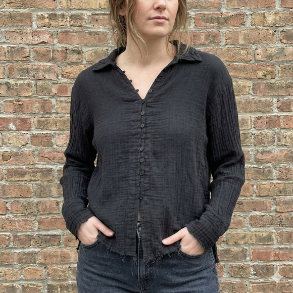 Urban Outfitters Tops - Urban Outfitters Women’s Oversized Black Gauze Button-Down Shirt – Size XS